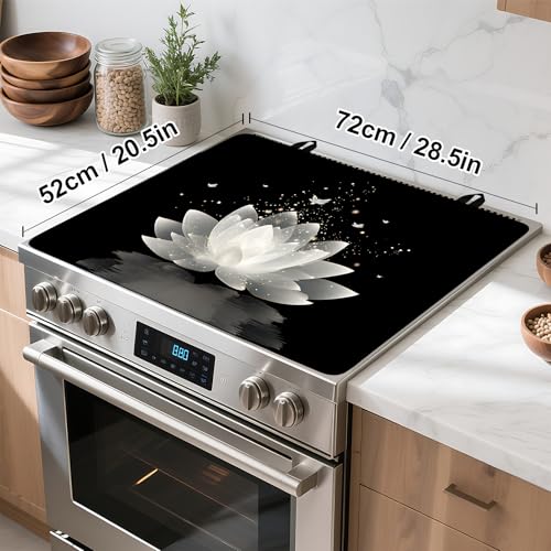 Image of Stove Top Cover for Home Decoration Kitchen Pad Washable Cooktop Covers Countertop Stove Protector Mat for Home Kitchen Cooktops (white flowers, 28 inchx20 inch)
