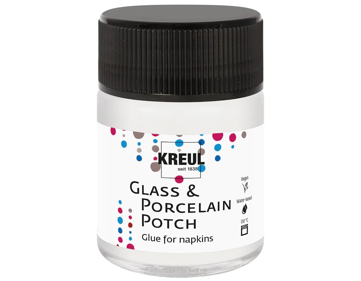 KREUL 49450-Porcelana Potch, 50 ml, servilleta transparente pegamento y barniz para diseños en porcelana y vidrio, a base de agua, 50