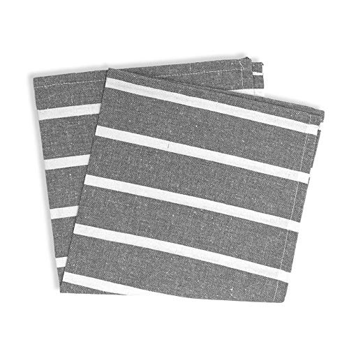 Image of Encasa XO Dining Table Napkins Set of 6, 43x43 cm | Machine Washable Reusable, Recycled Cotton Cloth Napkin, Soft & Absorbent, Table Decor for Hotels, Farmhouse - White & Roma Grey Stripes