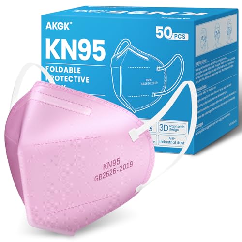 akgk KN95 Face Mask 50 PCS, Breathable Protection Masks, 5-Ply KN95 Hot Pink Masks, Cup Dust Safety Masks
