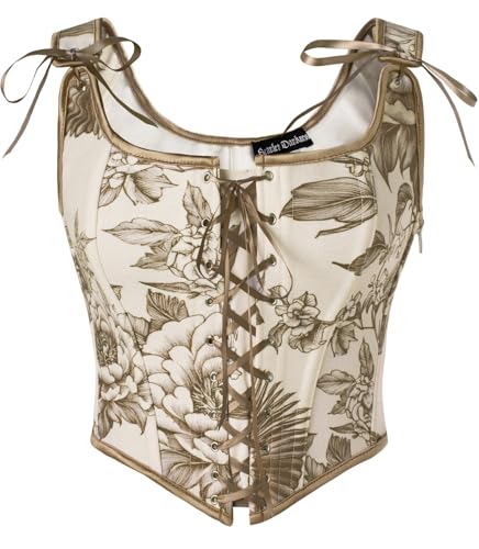 Image of Scarlet Darkness Corset Tops for Women Renaissance Lace Up Floral Bustier | Fishboned, Vintage Floral, Overbust Bodice, for Ren Faire, Medieval, Halloween Costume