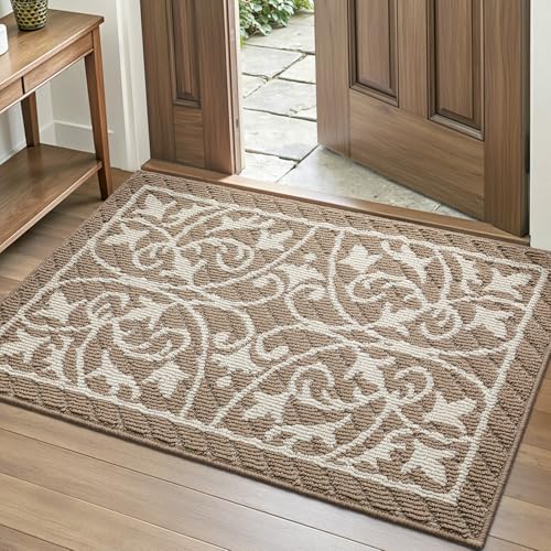 DEXI Door Mat for Home Entrance 80 x 120 cm, Non Slip Low Profile Floor Mats, Dirt Trapper Rubber Backed Doormat for Front Door, Patio, Entryway, Brown