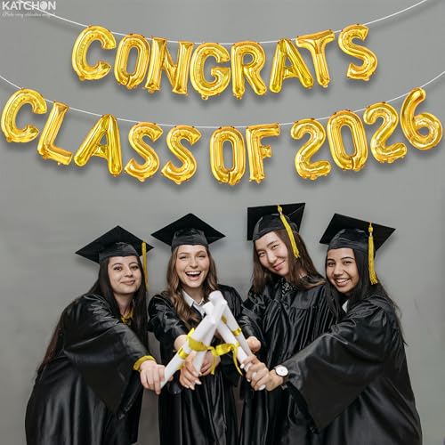 Image of KatchOn, Gold Congrats Class of 2026 Balloons - 16 Inch | Graduation Foil Balloon Banner for Graduation Decorations 2026 | 2026 Graduation Balloons for Graduation Party Decorations