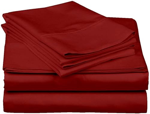 WegaLinen 5 Piece Split King Sheet Set Cotton All Season Burgundy Bed Sheet Set with 2 Pillowcases 800 Thread Count