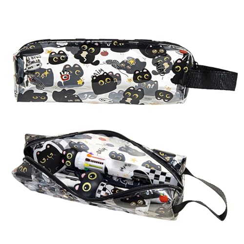 KAHZOR Trousse Transparente Chat Noir, Grande Trousse Étanche en PVC, Trousse à Crayons et Maquillage, Cadeau Original avec Fermeture Éclair pour...
