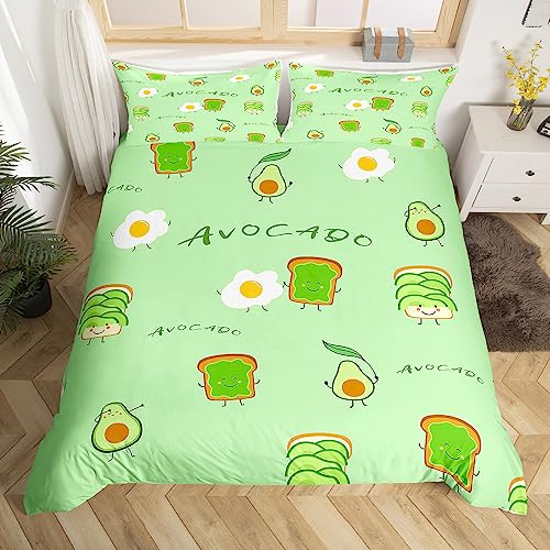 Juego de ropa de cama de aguacate kawaii para niños y niñas, decoración de niños pequeños, bonita funda de edredón de aguacates verdes de dibujos animados, funda de edredón divertida de frutas, funda