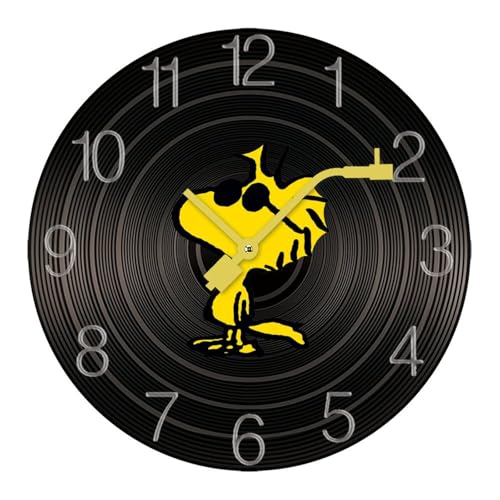 掛け時計 木製レコード ピーナッツ ウッドストック ウォールクロック かけ時計 置き時計 インテリア おしゃれ 電池式 飾り 木製 連続秒針 北欧 無音 壁掛け 個性的 大数字 音楽愛好家 直径30cm ギフト