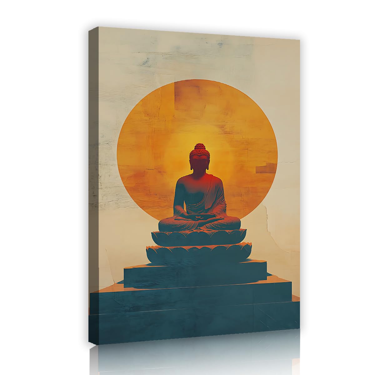 TOANGWALL Meditation Buddha Wall Art Canvas Prints Sunset Sun Backdrop Silhouette Lotus Picture for Yoga Studio Lounge Framed Modern Poster Mural Decor 50x75cm
