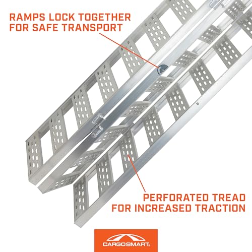 CargoSmart Aluminum Tri-Fold Ramp with Treads, 1 Pack — 1,500lb Capacity/500lb per Section, 50” W x 76” L — Easily and Safely Load or Unload Push Mowers, Garden Tillers, ATVs and More - Thumbnail 6