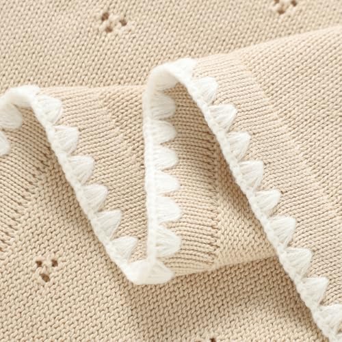Image of Baby Blanket Knit Ultra Soft Swaddle Receiving Blankets for Boys & Girls Cotton Knitted Newborn Infant Toddler Nursery Crib 30 x 40 Inch