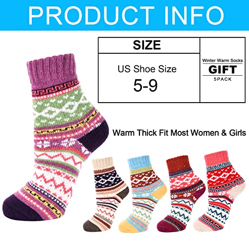 Image of YANGYANG 5 Pairs Winter Warm Thick Crew Knit Socks for Women, Christmas Gifts, Stocking Stuffers