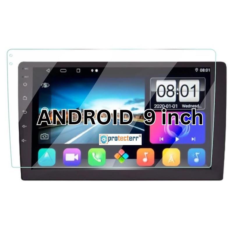 Image of 9 Inch Android Car Stereo Screen Protector | 9H Tempered Glass Guard for Aftermarket Touchscreen, Anti-Scratch, HD Clear, Easy Installation Kit