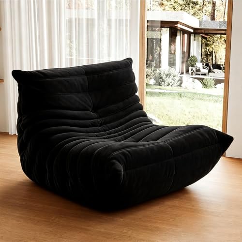DUXMM Sillón puf, sillón Togo Junto a la Chimenea, cómodo y Suave, sillón de Suelo para Descansar, sillón puf Grande con Espuma viscoelástica, para Dormitorio, Sala de Estar, Oficina o Tumbona Black