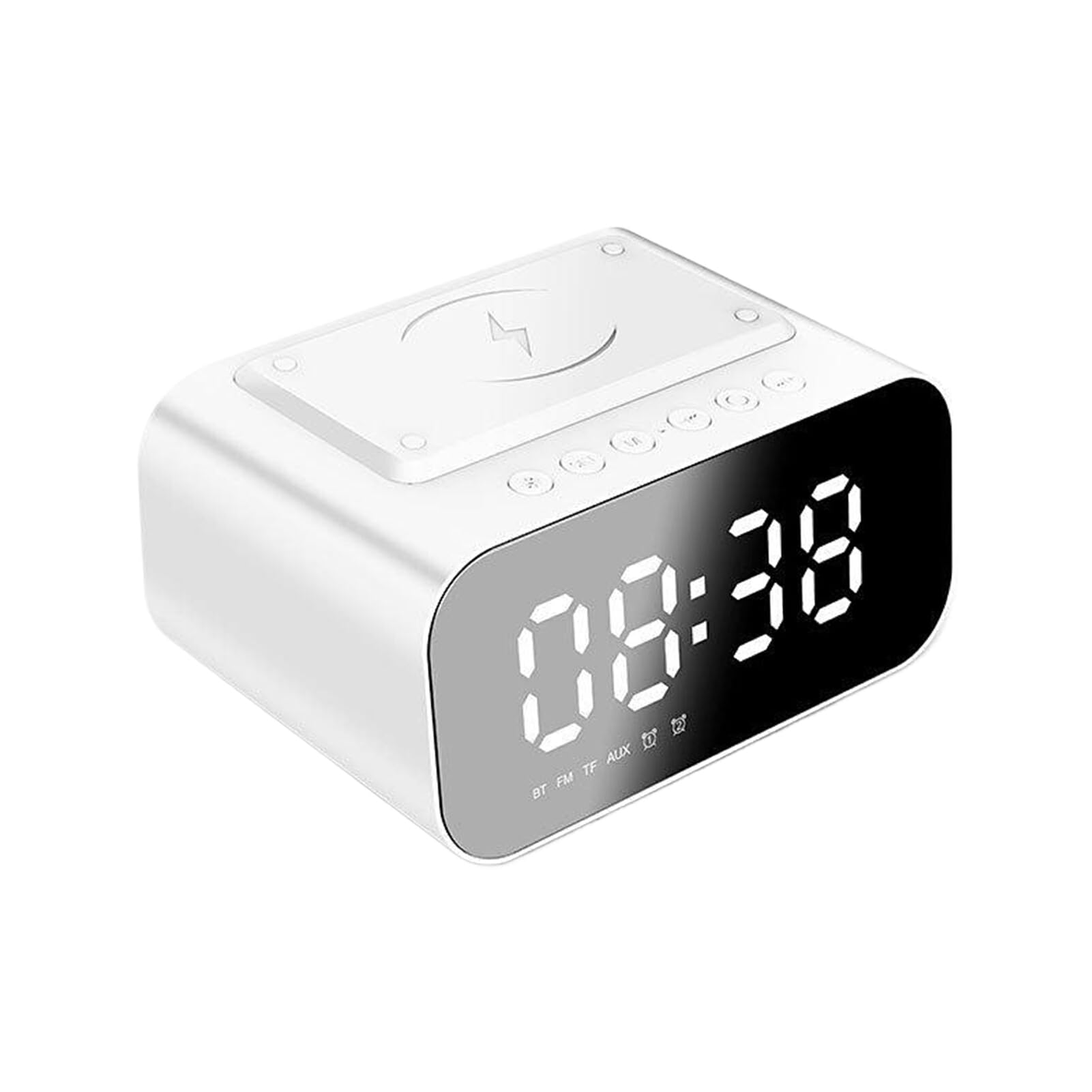 Sveglia Digitale con Radio FM e Altoparlante Integrato Specchio Bluetooth Altoparlante ABS LED Orologio Digitale Sveglie, Bianco