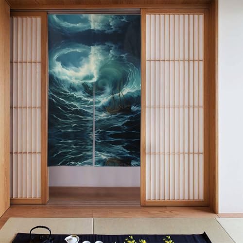 WZYWHJ Ship in The Waves Printed Curtains - Versatile Room Dividers for Home, Office, Kitchen, Bathroom - Stylish and Functional Curtain 34 x 56 in