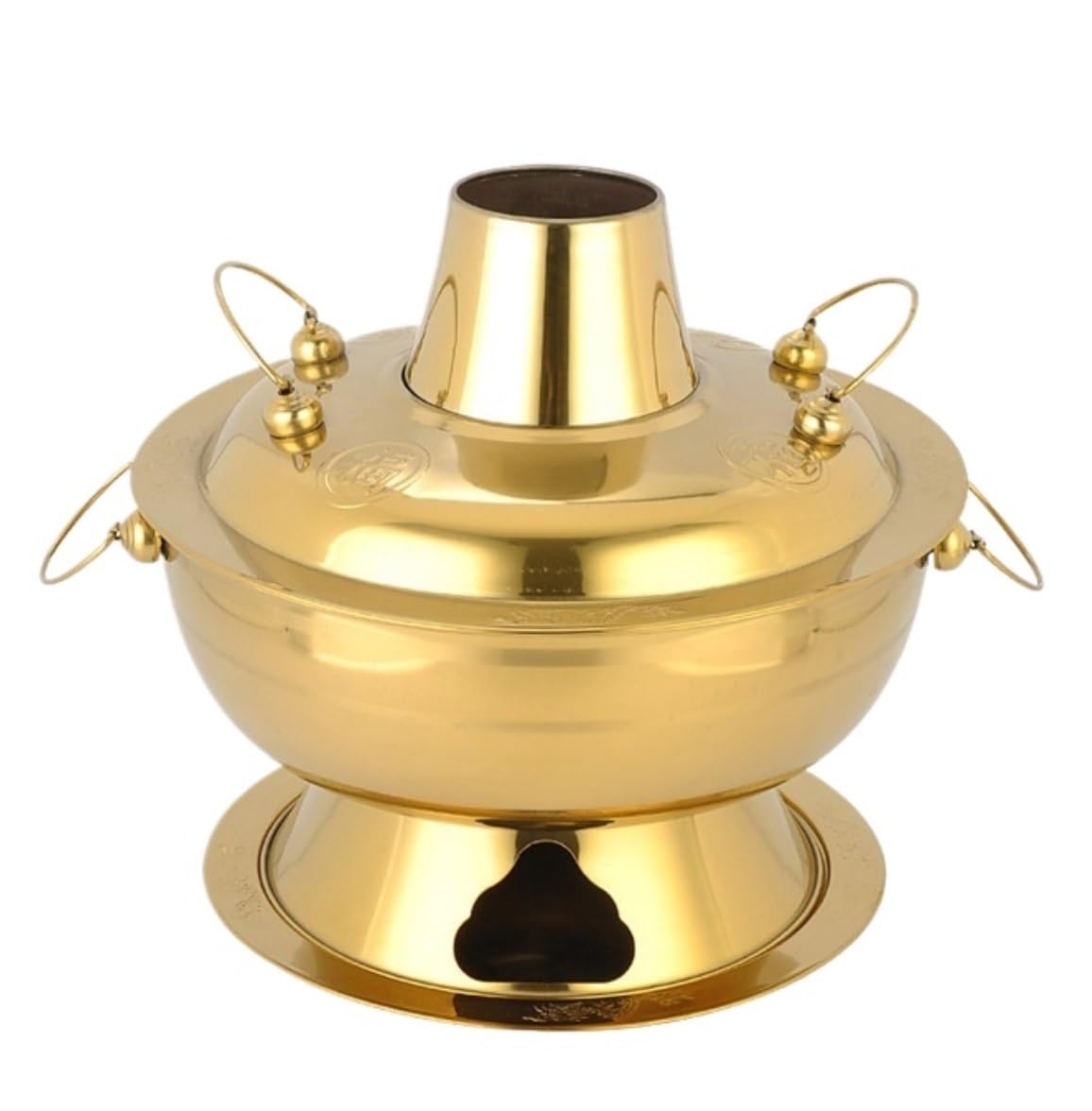 INUUXLG Hot Pot Chinese Traditional Hot Pot Stainless Steel Heated Soup Pot Kitchen Tools Chinese Hot Pot(Red Copper,34cm) (Silver 28cm) (Gold 34cm)