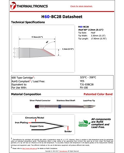 Image of Thermaltronics H60-BC28 Hoof 60deg 3.3mm (0.13in) interchangeable for Hakko T31-03BC28