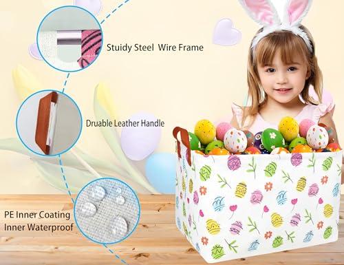 Image of Rectangle Empty Easter Baskets Boy Large Toy Storage Bin Girls collapsible Hamper Waterproof Canvas Box Kid Gifts Spring Decor( Brief Strokes Egg )