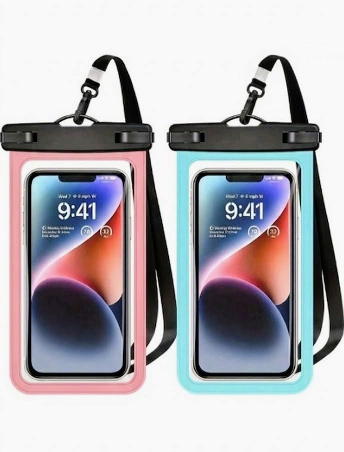 Housse imperméable universelle pour téléphone en lot de 2 étuis tactiles coloris noir et rose