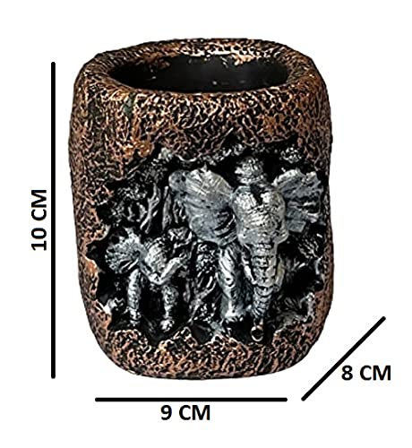 Image of AUGEN Pen Stand Decorative Hand Painted Elephant and Baby Elephant Design Stationery Holder | Gift Item | Table Top Decor (2082)