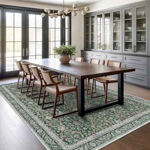Rugland 5x7 Area Rugs - Stain Resistant Washable Rug, Anti Slip Rugs for Living Room, Vintage Tribal Area Rugs(Vintage01-Green, 5'x7')