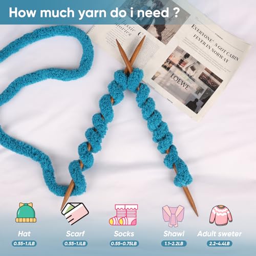 Image of 8 Packs Jumbo Chunky Chenille Yarn - 1820g(64oz) 254 Yards (761ft) Bulky Yarn - Chunky Yarn for Hand Knitting Blanket,Cushions, Pet Bed - Soft and Durable(Lake Blue)