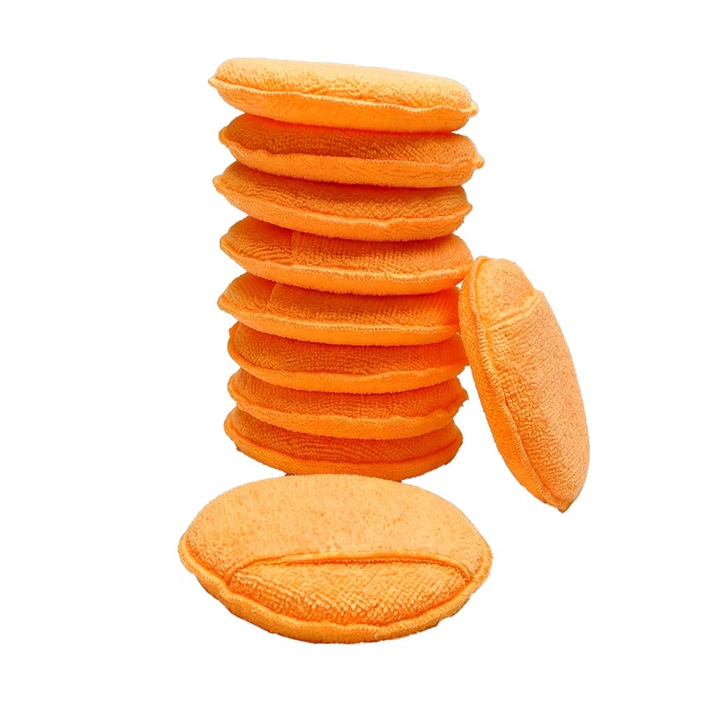 Polishing Pads 10 Pack 5 Inch Car Wax Applicator Sponge Microfiber Reusable Cleaning Pads for Auto Detailing 12.5cm(Orange)