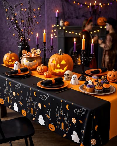 Image of Pureegg Plastic Table Cloth Disposable 10 Pack Halloween Orange,
