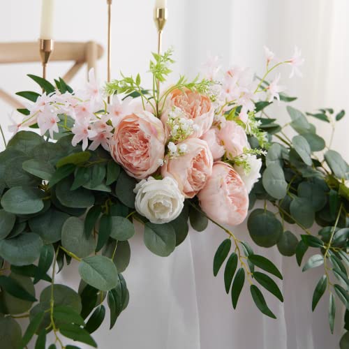 Misspin 8Ft Eucalyptus And Willow Leaf Garland With Artificial Flowers Fake Flower Peony Rose Vine Greenery Decorative Wall Hanging Plant For Wedding Arch Backdrop Door Arrangement Party Decor (Pink) #TOP4