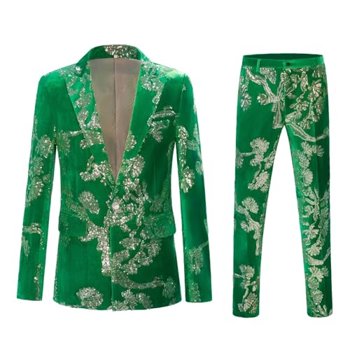 Costume jacquard homme slim fit paillettes velours veste pantalon