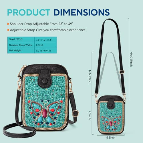 Image of Women's Small Crossbody Cell Phone Bag, Boho Colorful Beaded Purse Wallet with Handmade Cute Patterns