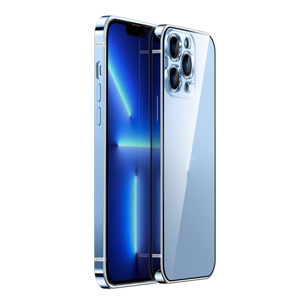 Coque de téléphone en métal transparente bleu pour iPhone 13 Pro voyage