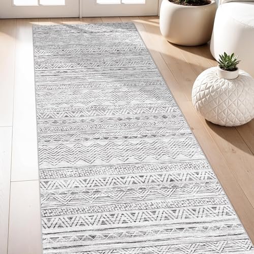 Ksrau 3x7 Runner Rug Washable Moroccan: Non Slip Hallway Floor Mat Grey