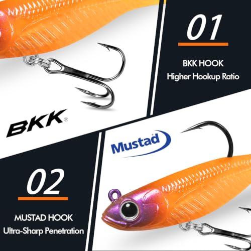 Image of TRUSCEND Duramax Easy Catch Soft Fishing Lures with BKK Hook, Trembly Sinking & Vibrating Swim for More Bites, Pre-Rigged Curly & T-Tail Swimbait for Bass, Trout, Crappie, Freshwater Saltwater Fishing