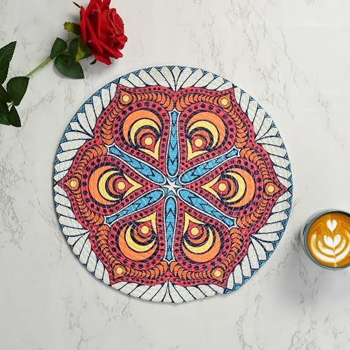 Image of LaVichitra Cotton Table Placemat | Dining Table Mat | Bed Side Table Mat | Cotton Round Shape Placemats | Washable PlaceMat for Shelves & Plant Pots - Pack of 1, Modern Boho