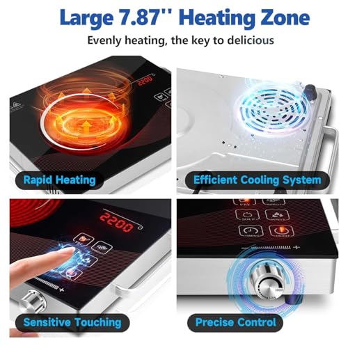 Image of Sellzio Cook Single Burner Infrared Electric Stove, Small Countertop Portable Hot Plate for Cooking, 3500 W Ceramic Glass Infrared Burner with LCD Touch Screen