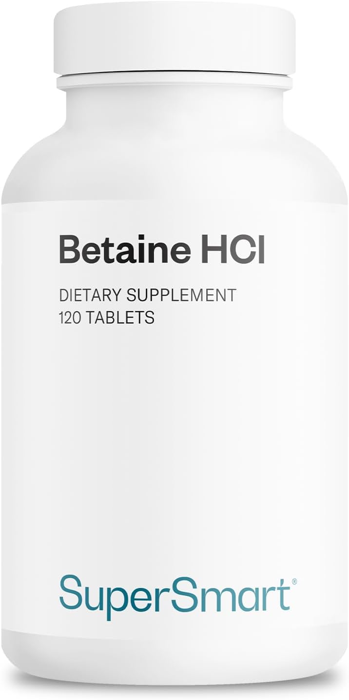 Supersmart - Betaine HCI 2600 mg Per Day - Hydrochloric Acid Formula for Healthy Digestion - Natural Source of Gastric Acidity | Non-GMO & Gluten Free - 120 Tablets