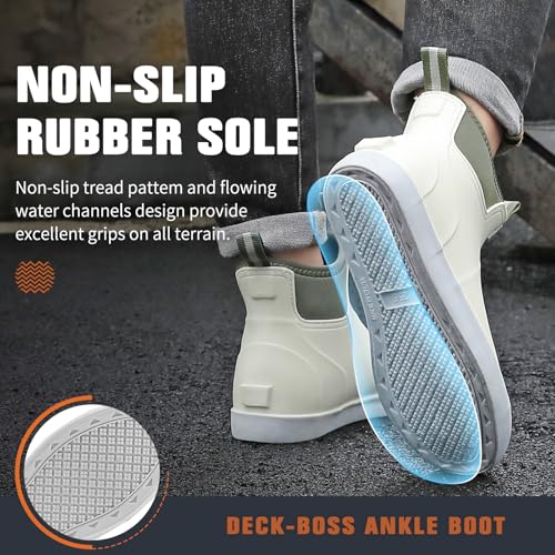 Image of Mens Deck Boots, Saltwater Fishing Booties Rubber Waterproof Ankle Rain Boots, High-performance Footwear Chelsea Boots for Gardening Fishing Boating Camping Sailing