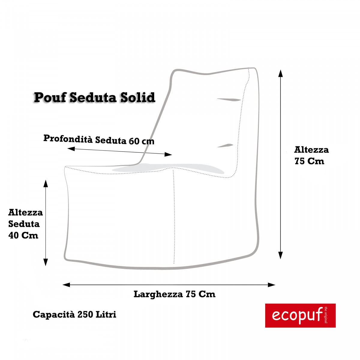 Ecopuf Fauteuil Pouf Solide - Fauteuil Pouf pour l'intérieur et l'extérieur - Fauteuil Pouf A Antidéchirure - Fauteuil Pouf Polystyrène - Fauteuil Pouf A Dossier Haut Dim 75X75Cm