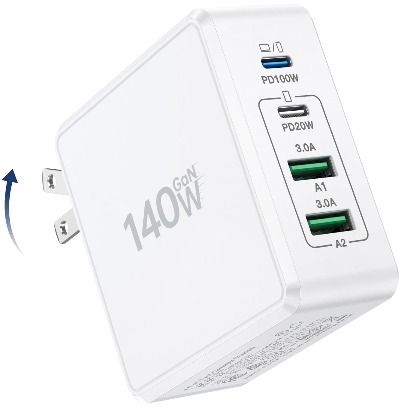 140W USB C Wall Charger,GaN III 4-Port Fast Charging Station,PD QC Foldable Charger Block Portable 100W Laptop Adapter for MacBook Pro/Air,iPad Pro,