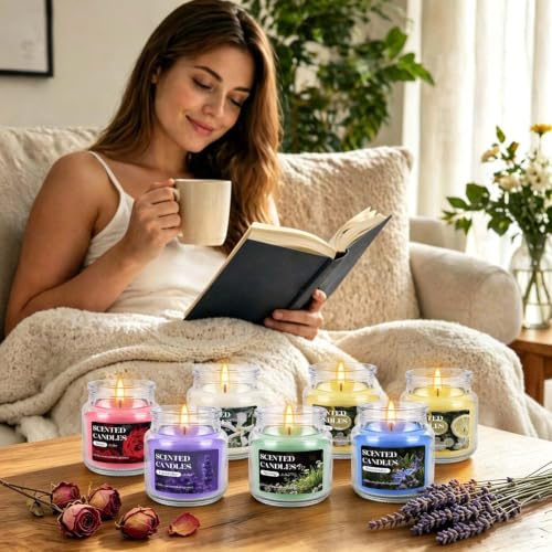 Image of 12 Pack Scented Candles Set - 3.5oz Soy Wax Aromatherapy Candles with 6 Fragrances, Long Burning Glass Jar Candles for Home Bedroom Kitchen Bathroom Dining, Gift Set for Women Men