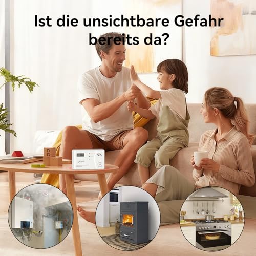 CPVAN Kohlenmonoxid Melder mit 10 Jahre Sensor, TÜV Zertifiziert CO Melder mit Austauschbarer Batterie und Digitalem Display, CO Warner mit Testknopf, Europäische Norm EN50291,1er Set