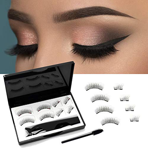 Preisvergleich Produktbild Magnetische Wimpern, 3d Magnet Wimpern Set, Natural Look Wiederverwendbar Künstliche Wimpern mit 3 Magneten, Dual Magneten Magnetic False Eyelashes + Edelstahl Pinzette, 8 Stücke