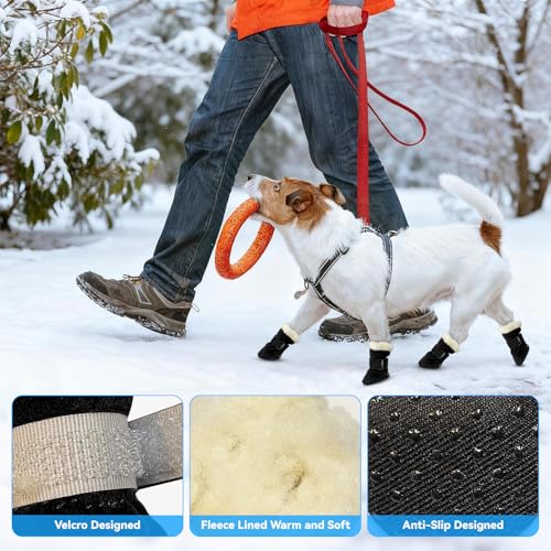AIEDECOPT 4 Stück Hundeschuhe Pfotenschutz, Hundeschuhe Winter Anti Rutsch, Schneestiefel Hunde, Plüsch Hundestiefel für Kleine und Mittlere Hunden Outdoor-Aktivitäten (Schwarz, S)