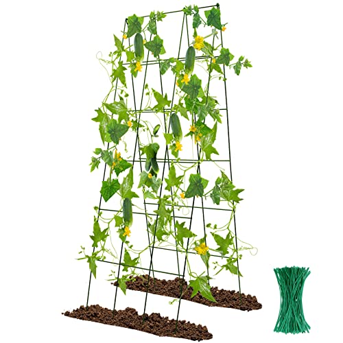 Kyrieval 48 x 18 Cucumber Trellis Foldable Metal A-Frame Trellis for Raised Beds Small Garden Plant Support for Cucumbers Peas and Climbing Vegetables
