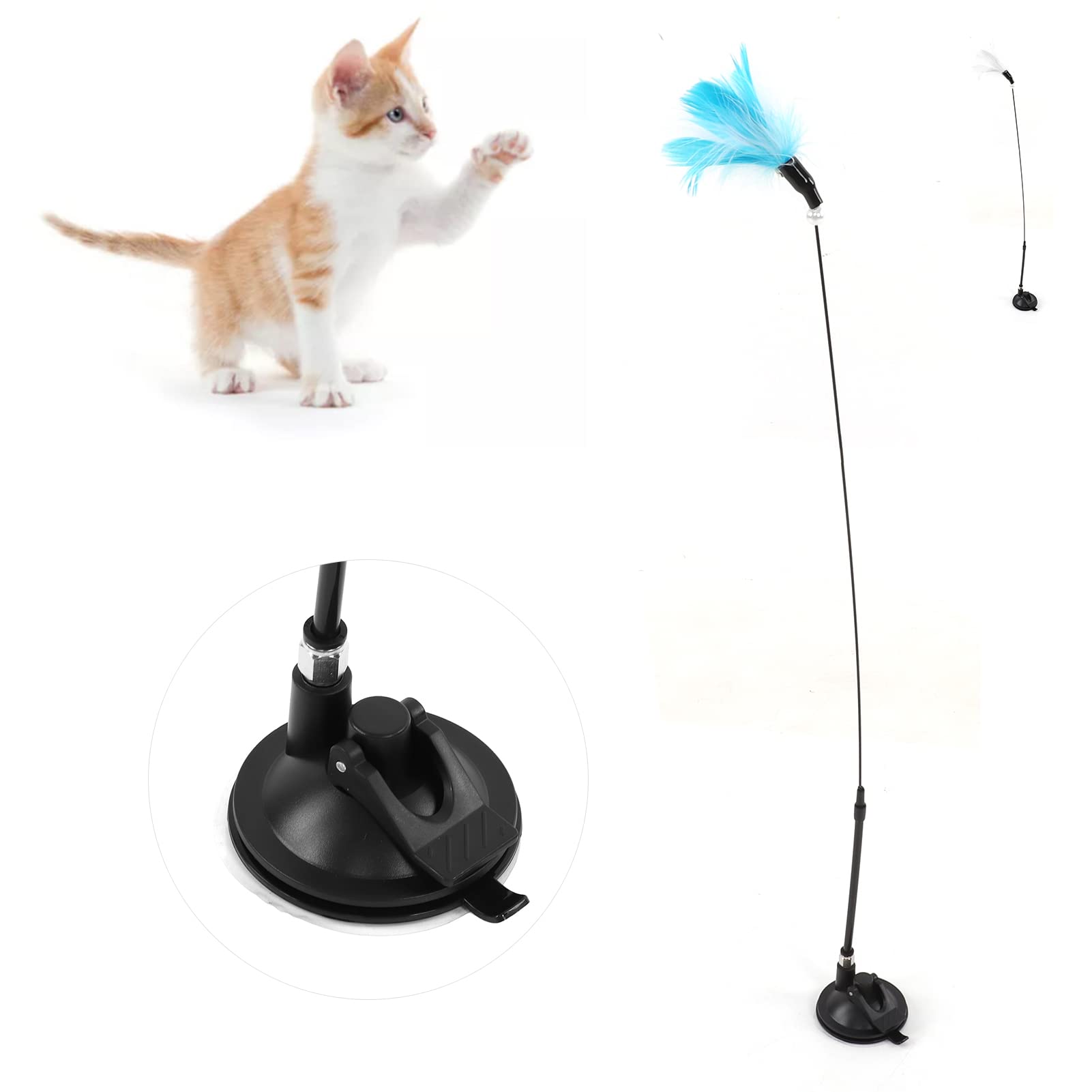 Juguetes Para Varita Para Gatos, Juguetes De Plumas Para Gatos Con Campana, Ventosa, Palo Para Gatos, Caña De Pescar Para Gatos, Juguete Interactivo Para Gatos, Juguetes Para Gatitos(Azul)