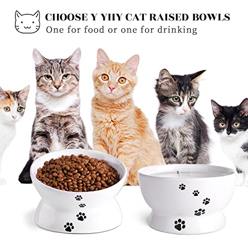 Y Yhy Raised Cat Food And Water Bowl Set, Tilted Elevated Cat Food Bowls No Spill, Ceramic Cat Food Feeder Bowl Collection, Pet Bowl For Flat-Faced Cats And Small Dogs, Set Of 2, White #TOP4