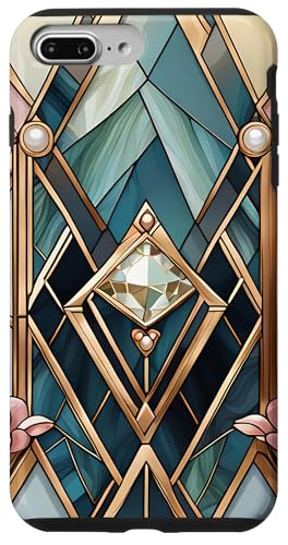 �A�[���f�R���̃��g���Ȋ􉽊w�͗l�̉ԕ��X�e���h�O���X�f�U�C���B �X�}�z�P�[�X iPhone 7 Plus/8 Plus �p