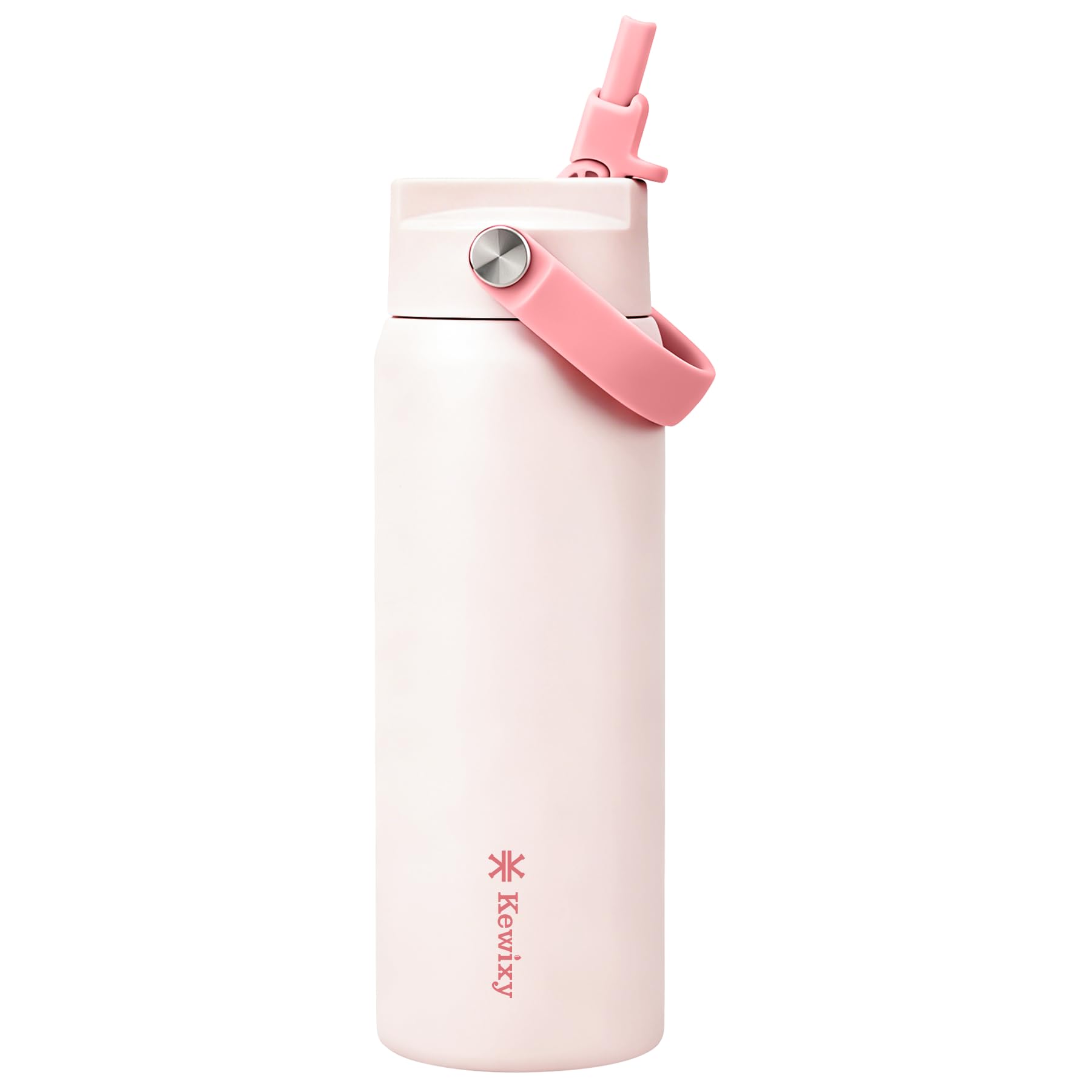 KEWIXY 710ml Insulated Water Bottle with Straw, Easy Slide Lid, Leak Proof, Keep Cold 24H, Vacuum Insulated Tumbler, Metal Stainless Steel with Handle, Pale Pink — image 1