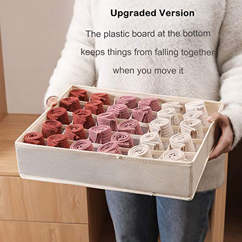 Qozary 30 Cells or 20 Cells Sock Organizer with Solid Bottom, Underwear Organizer Drawer Dividers, Closet Organizer and Storage Box for Storing Panties, Lingerie, Undergarment, Underwear